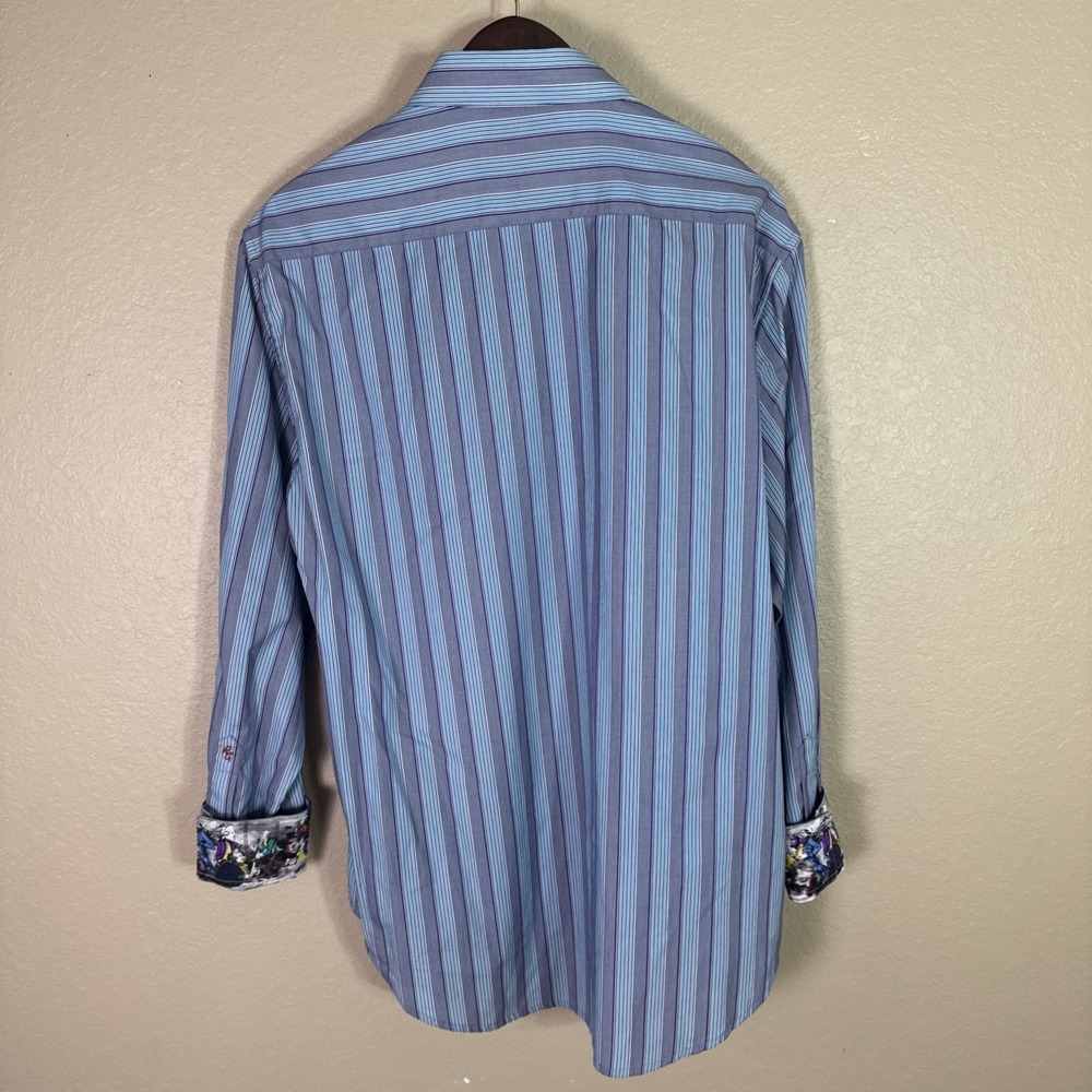 Robert Graham Men's Striped‎ Adagio Embroidered Flip Cuff Shirt Large $228 - Picture 7 of 7